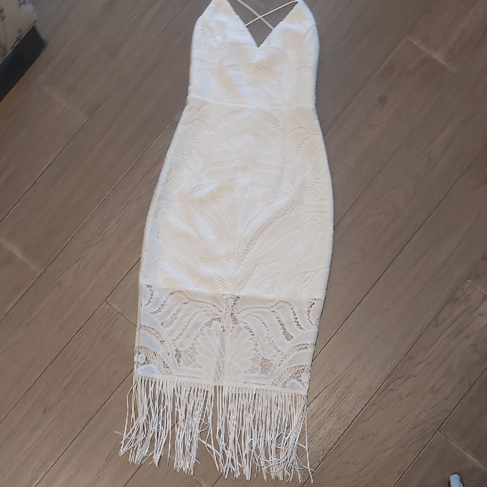 Elegant White Lace Dress with Fringe